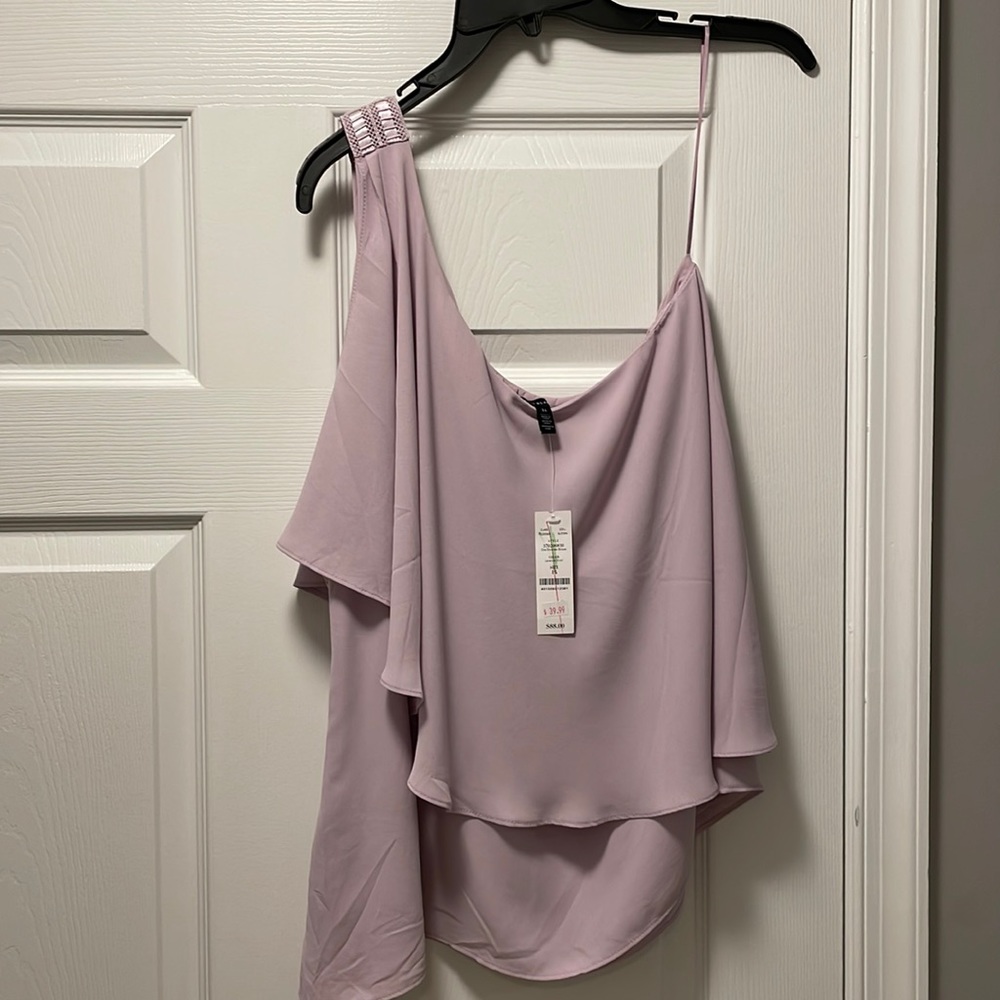 WHBM one shoulder blouse, lavender frost, size 14 NWT